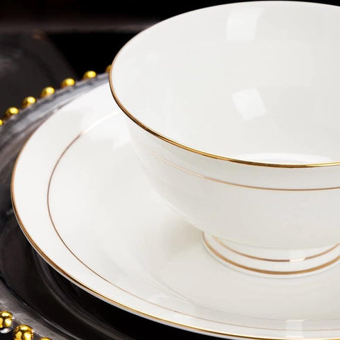 Ceramic Soup Bowls - Set of 5, 10 Ounce Gold Rim Small Bowls, Premium Bone China for Ice Cream, Rice, Dessert