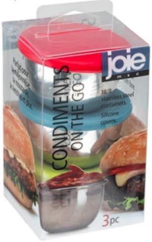 Joie Condiments On The Go, Mini Stainless Steel Containers with Leak-Proof Silicone Lids, Set of 3