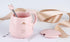 Pink Ceramic Coffee Mug, Cute Cat Handmade Tea Cup with Stainless Steel Spoon, Unique Hot Chocolate Novelty Mug for