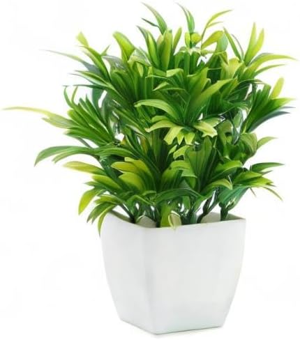 OFFIDIX Faux Plants Mini Potted Plastic Aloe, Artificial Green Plant with White Square Pots for Home Decor