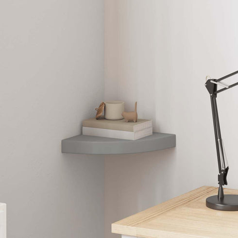 9.8"x9.8"x1.5" vidaXL Floating Corner Shelf, Gray, Honeycomb MDF and Metal Construction, Invisible Mounting System