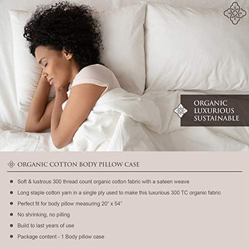 Bioweaves 100% Organic Cotton Body Pillow Cover, 300 Thread Count Soft Sateen Weave, GOTS Certified, 21" x 54", Blush