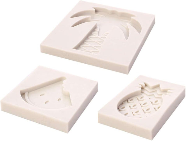 AKOAK 3 PCS Cute Silicone Fondant Mold, Resin Clay Chocolate Candy Cake Mold, Ananas, Coconut Tree