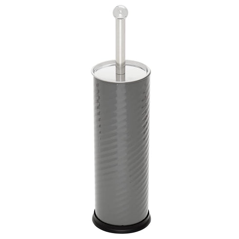 Home Basics Toilet Brush with Swirl Canister, Grey | Neutral Color | Sturdy Base | Embossed Design