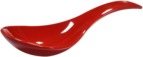 6 pcs Red Round-Bottom Soup Spoons - Asian Porcelain Ceramic Rice Spoons for Home Kitchen and Restaurant