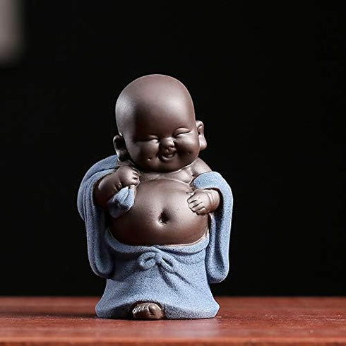 Kingzhuo 4'' Cute Tiny Buddha Statue Monk Figurine, Classic Ceramic Arts & Crafts Gift, Baby Crafts Ornaments (6 x 10