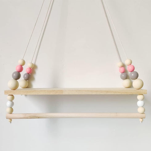 Macrame Wall Hanging Shelf, Hanging Shelves with Wooden Beads, Floating Shelf for Bedroom, Living Room, Corridor