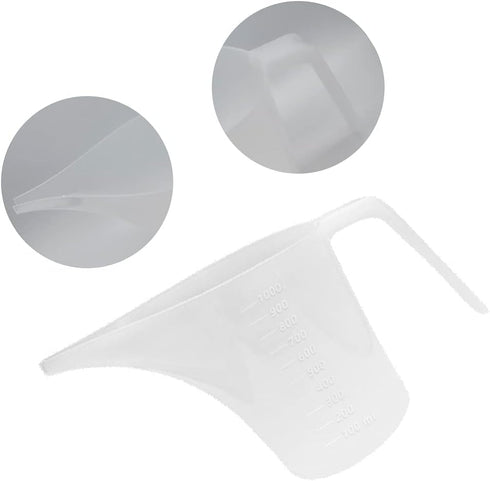 4 Pack Plastic Funnel Pitcher, 1000ml Measuring Cup with Long Spout for Baking and Watering Plants