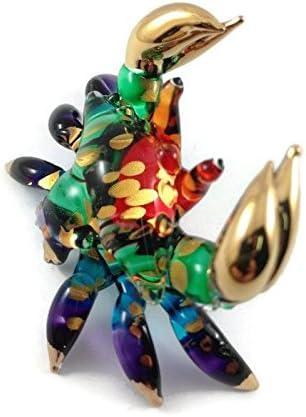 Tiny 2?" Multicolor Gold Sea Crab Figurine, Miniature Hand Blown Painted Glass, Cute Colorful Collectible