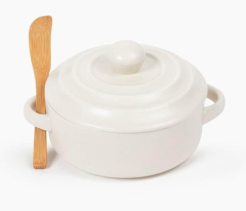 CYPRESS SUNRISE 5 Brie Baker with Lid and Spreader - White Ceramic Baking Dish for Cheese, Baked Brie, Fondue, Dip