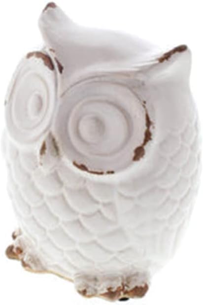 Distressed White Owl Figurine, 4.62x4.75x6.5"