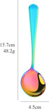 Broth Round Spoon Set, 12-Piece Reusable Stainless Steel Dinner Table Cereal Soup Spoon, Camping Ramen Spoons Rainbow Color