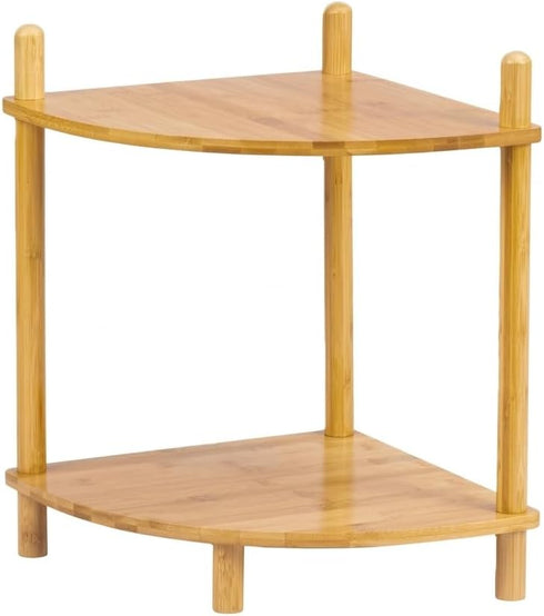 2-Tier Expandable Bamboo Corner Shelf Stand,Corner Bookshelf, Display Storage Shelves with Open