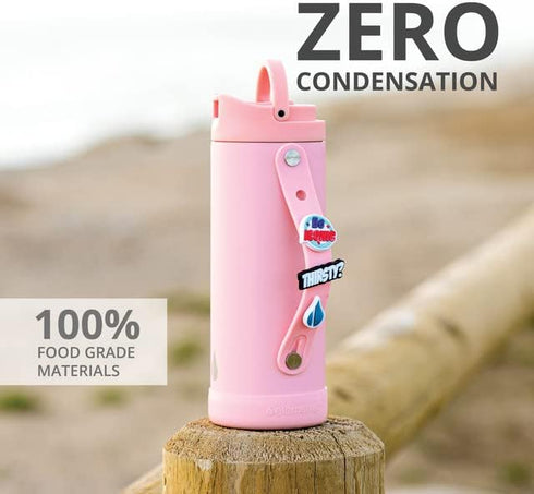 Elemental Iconic Kids Water Bottle with Straw Lid & Charms Strap, Leak-Proof Triple Insulated Stainless Steel 14oz