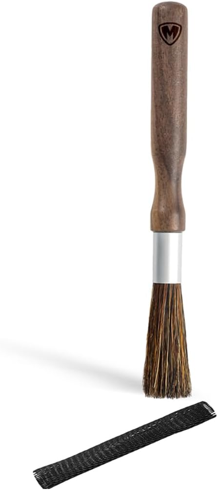 MAGNET Professional Coffee Grinder Cleaning Brush, Natural Bristle with Magnetic Snap, Walnut Handle