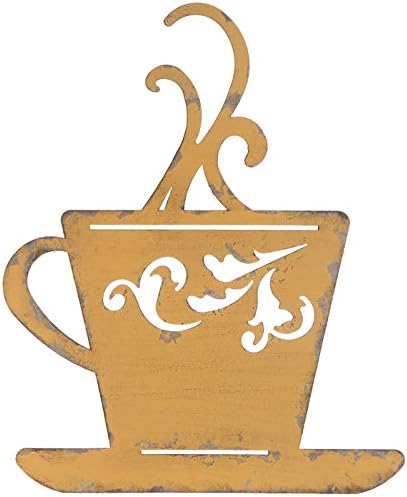 Everydecor Yellow Metal Coffee Cup Wall Decor