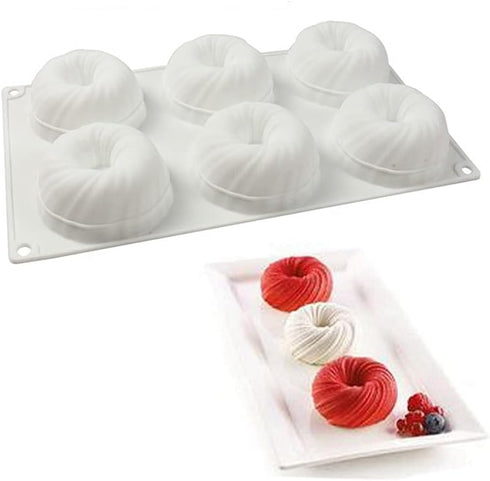 6 Cavity Swirl Shapes Silicone Cake Mold, Baking Tools for Chocolate Cookies and Ice Cream