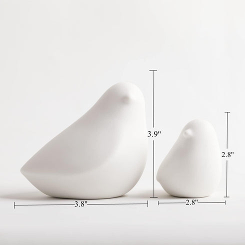 GOODSTART Set 2 Ceramic Birds Figurines Small Birds Statues for Living Room, Bookshelf, TV Stand, A of White Porcelain