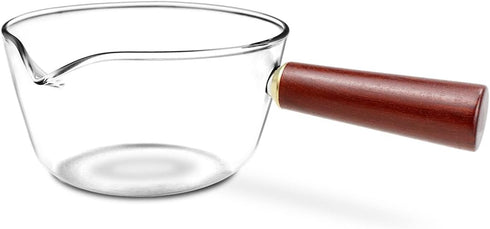 DOERDO Clear Glass Pot, Milk Pan with Wooden Handle, Breakfast Cooking Pot for Home Kitchen