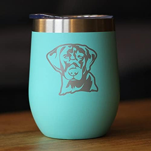 Bevvee Black Lab Face Wine Tumbler with Sliding Lid, Stemless Stainless Steel Insulated Cup for Outdoor Camping, Teal