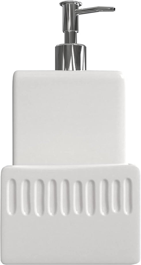2 1 Soap Dispenser with Sponge Holder, Ceramic Dish Soap Dispenser for Kitchen Sink, in Refillable Liquid Hand