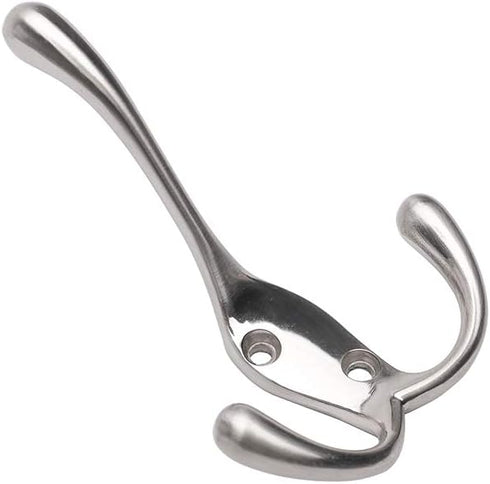Coat Hooks with Three Flared Prongs, Heavy Duty 3.5 Inch Satin Nickel Hook, 5 Pack