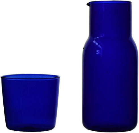 Tiktalk Bedside Water Carafe Set Glass Mouthwash Bottle Decorative for Bathroom, 19oz/550ml(Blue)