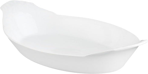HIC Kitchen Oval Au Gratin Baking Dish Set - Fine White Porcelain, 10-Inch, Set of 4