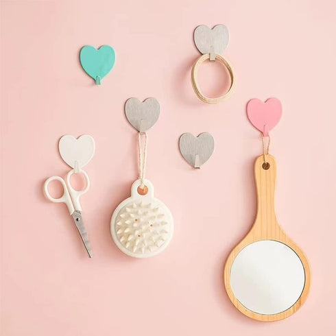 6 Pack Heart Shaped Decorative Wall Hooks, Stainless Steel Strong Adhesive Hooks for Home Kitchen Bathroom