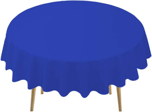 Royal Blue Plastic Tablecloths 2 Pack - Disposable 84 Inch Circle Table Covers for Parties, Weddings, 6 ft Round Use