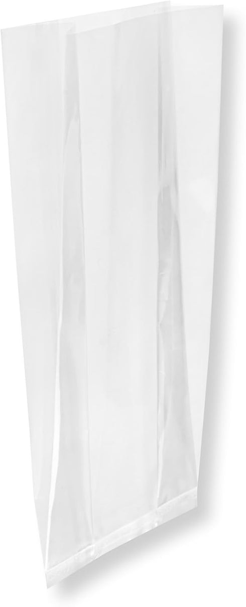 Restaurantware 100 Clear Plastic Gusset Bags 4 x 2.3 x 8 Inch - Heat Sealable Food Safe Treat Bags for Popcorn or