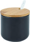 Simple Pure Color Ceramic Spice Jar, Seasoning Box with Bamboo Lid and Spoon, Sugar Bowl