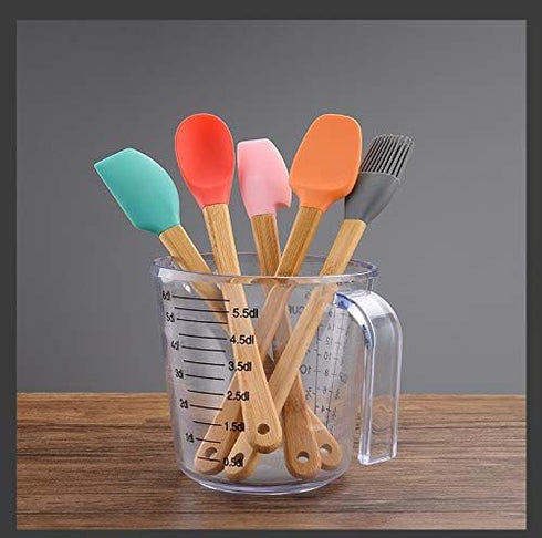 KSENDALO Small Spatulas for Kitchen Use - Silicone Mini Spatula with Bamboo Handle, Colorful