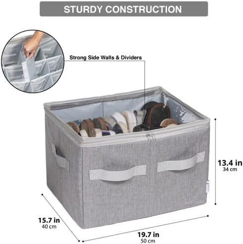 Moteph Shoe Organizer for Closet - Shoe Storage Organizer with Clear Cover & Adjustable Dividers (Grey, Medium - 16