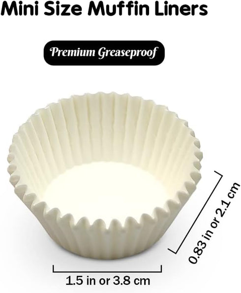 Food Grade Mini Cupcake Liners - 500-Count White Greaseproof Paper Muffin Baking Cups