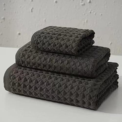Sets 100% (1 1 1 YiLUOMO Grey Waffle Towels Cotton Highly Absorbent Quick Dry Towels for Bathroom Bath Towels, Hand