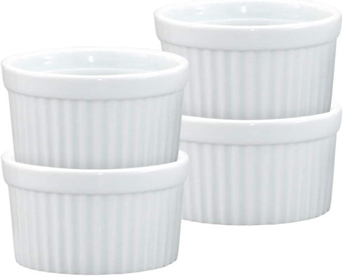 HIC Kitchen Souffle Ramekin Set, Fine Porcelain, 4-Ounce, Set of 4