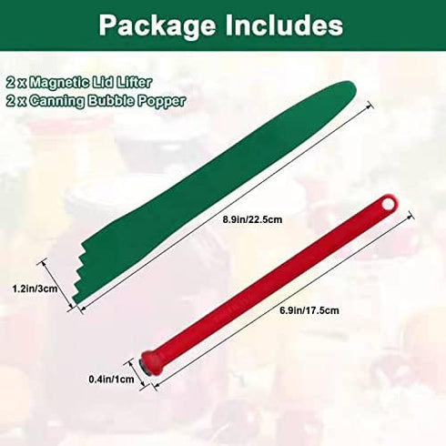 4 PCS Canning Kits - Include Magnetic Lid Lifter and Bubble Popper, Heat Resistant Home Easy Canning Tools (Red+Green)
