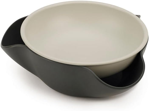 Joseph Joseph Double Dish, Pistachio and Snack Serving Bowl with Food Waste Compartment, BPA-Free - Grey