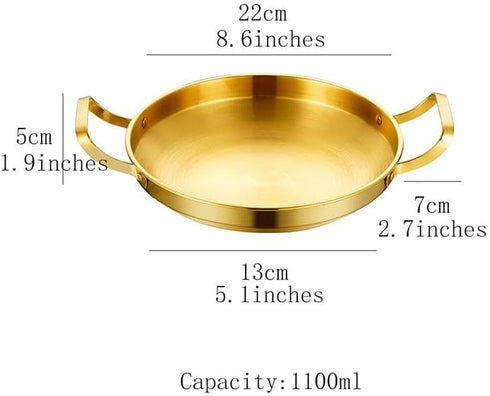 Gold Paella Pan, Stainless Steel Food Serving Skillet, 8.6 inch (22cm)