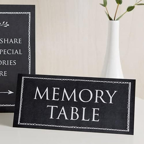 ANGEL & DOVE Set of 2 Black Funeral Memory Table Signs for Condolence Book, Memorial, Celebration of Life