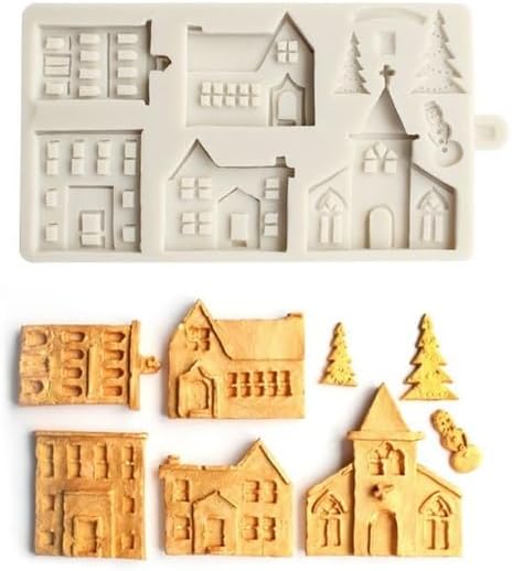 3D Christmas Tree House Silicone Mold for Fondant Cake Decor, Chocolate Sugarcraft Gingerbread Baking Mould