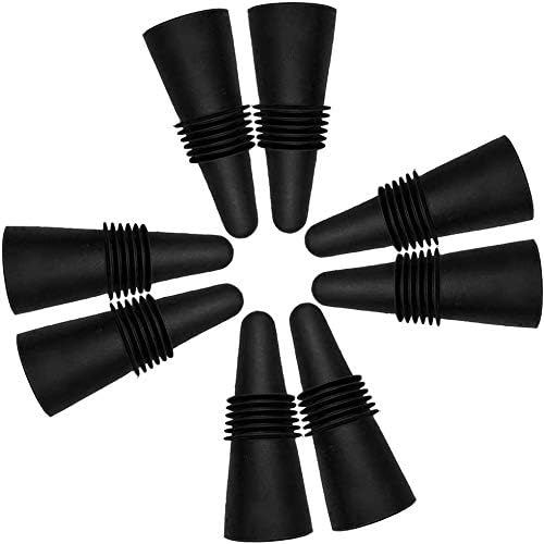 ANIN 8 Pcs Reusable Wine Stoppers, Silicone Beverage Bottle Sealer with Grip Top, Black