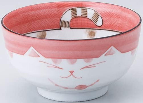 JapanBargain 2483 Japanese Porcelain Soup Bowl, Ramen Bowl with Maneki Neko Smiling Cat Pattern, 5-inch (2, Pink)