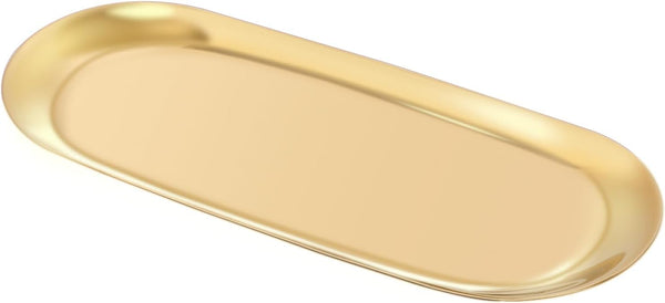 Stainless Steel Oval Towel/Dish Plate - Tea/Fruit Storage Trays, Cosmetics Jewelry Organizer, Gold