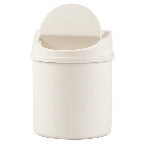 Tiny Plastic Garbage Can 0.7 Gallon, Mini Trash Can with Swing-Top Lid, White