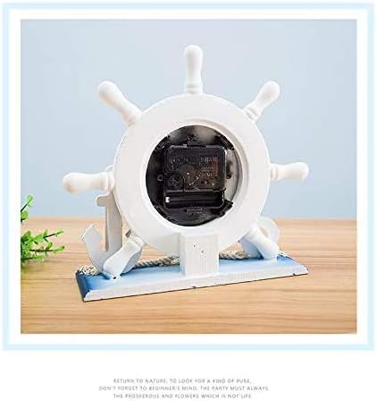 RTGGSEL Mediterranean Nautical Silent Desk Clock, Lighthouse Helm Wooden Clocks, Beach Theme Clock Decor Ornament