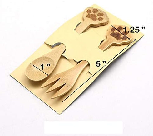 Set of 2 Doggy Paw Themed Bamboo Spoon and Fork Set for Kids | Appetizer Fruit Dessert Ice Cream