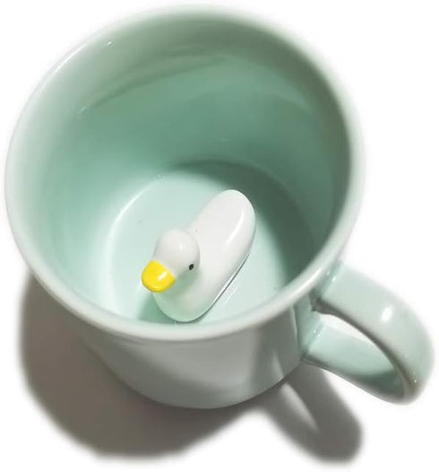 ZaH 3D Coffee Mug, Cute Animal Inside Cup, Cartoon Ceramics Teacup for Kids, 8 oz Duck