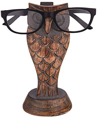 SPGR02 Birthday Gifts Wooden Owl Glasses Holder Stand Reading Nightstand Eyeglass Retainer Mom Dad Car Stocking